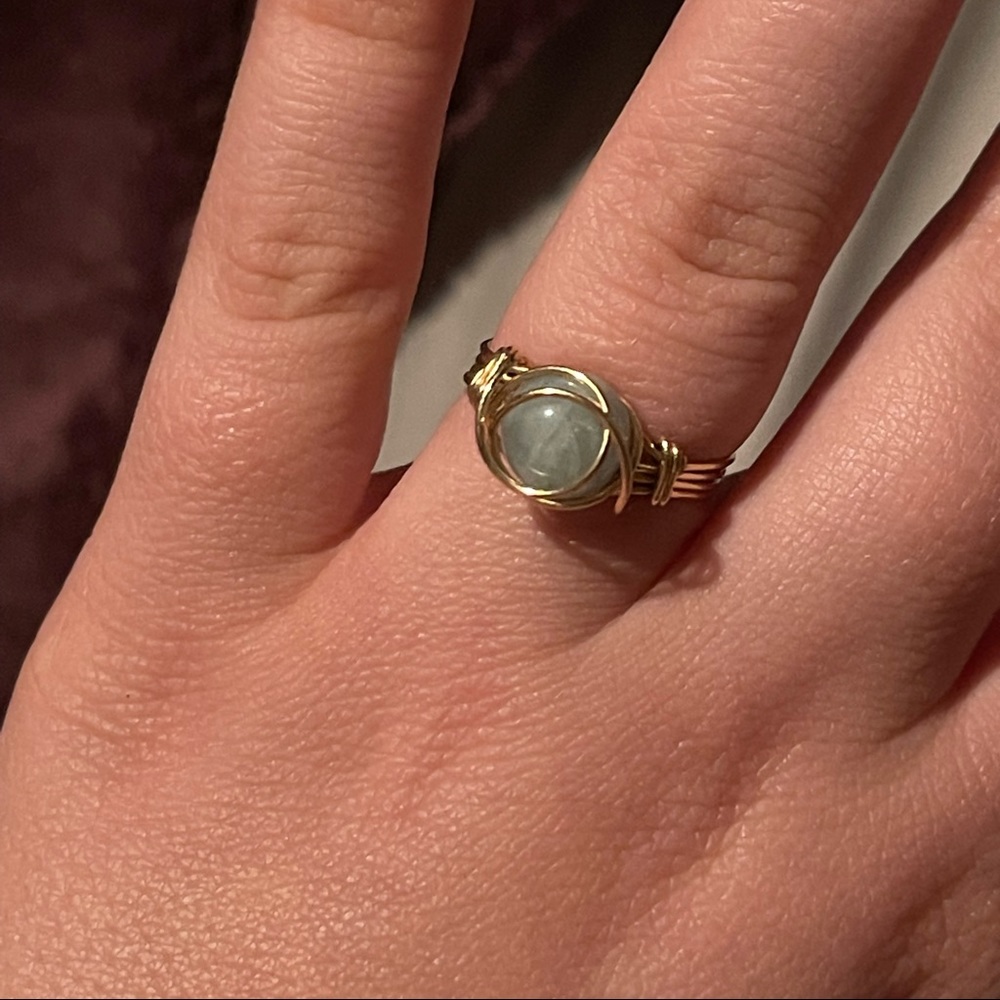 Aquamarine ring wrapped in 14k gold size 5.5-6